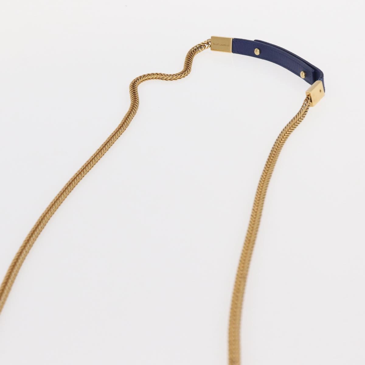 SAINT LAURENT Y Line Chain Satchel Small Bag Leather Blue Gold Auth BA8058