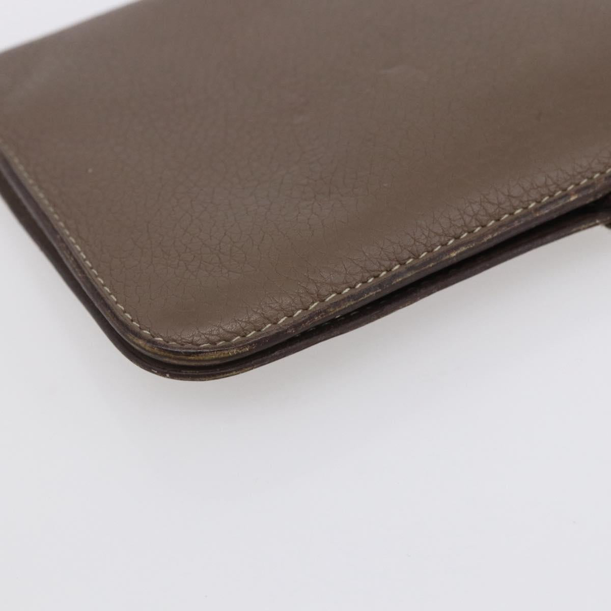 HERMES Dogon Duo GM Wallet Leather Gray Auth BA8060