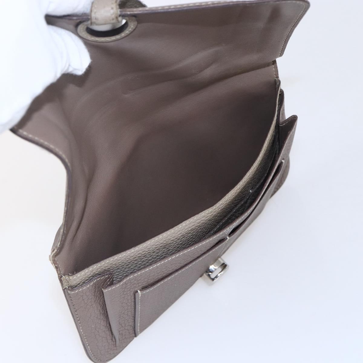 HERMES Dogon Duo GM Wallet Leather Gray Auth BA8060