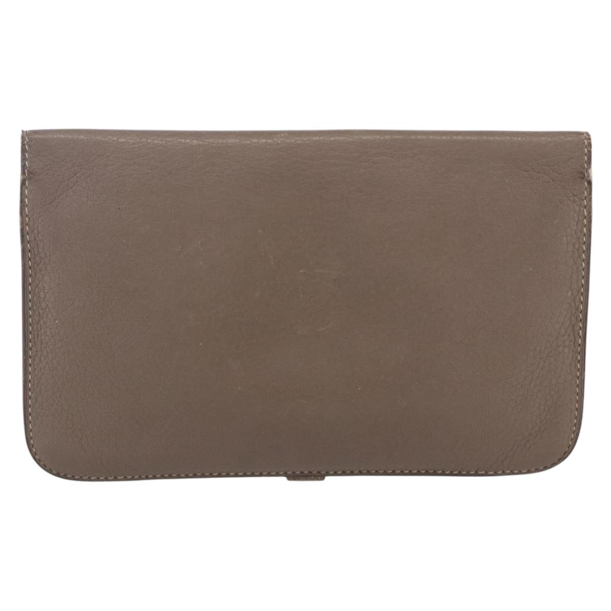 HERMES Dogon Duo GM Wallet Leather Gray Auth BA8060
