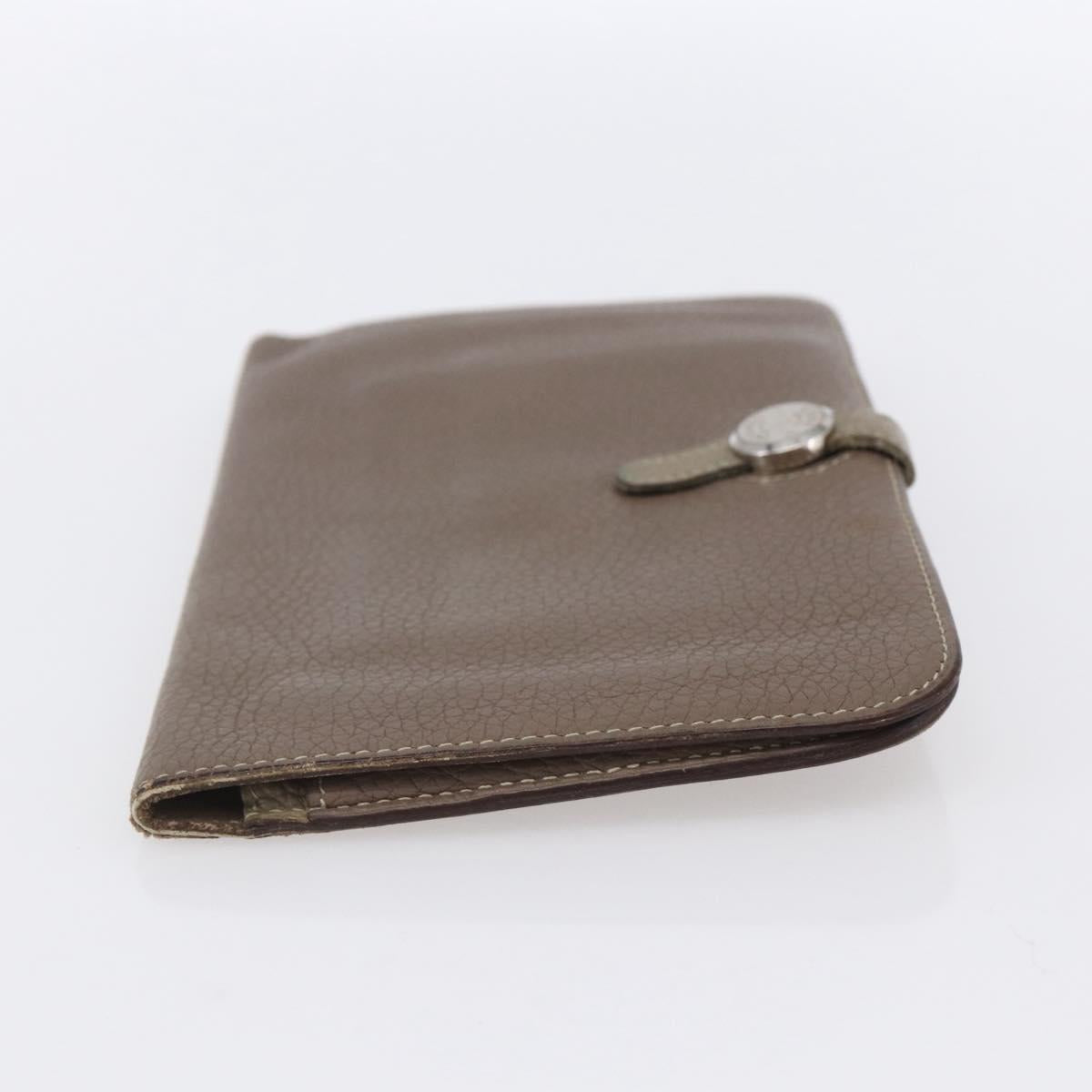 HERMES Dogon Duo GM Wallet Leather Gray Auth BA8060