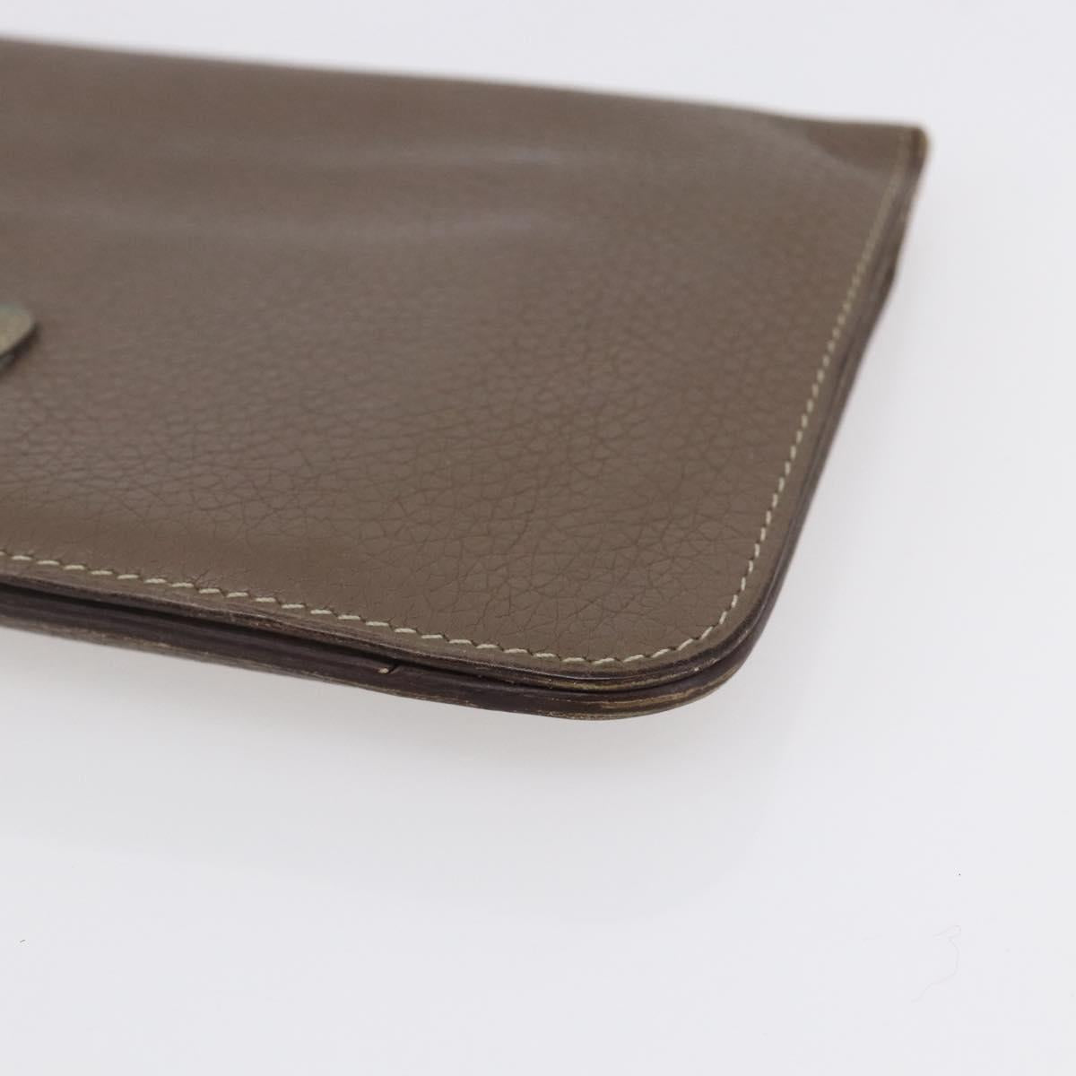 HERMES Dogon Duo GM Wallet Leather Gray Auth BA8060