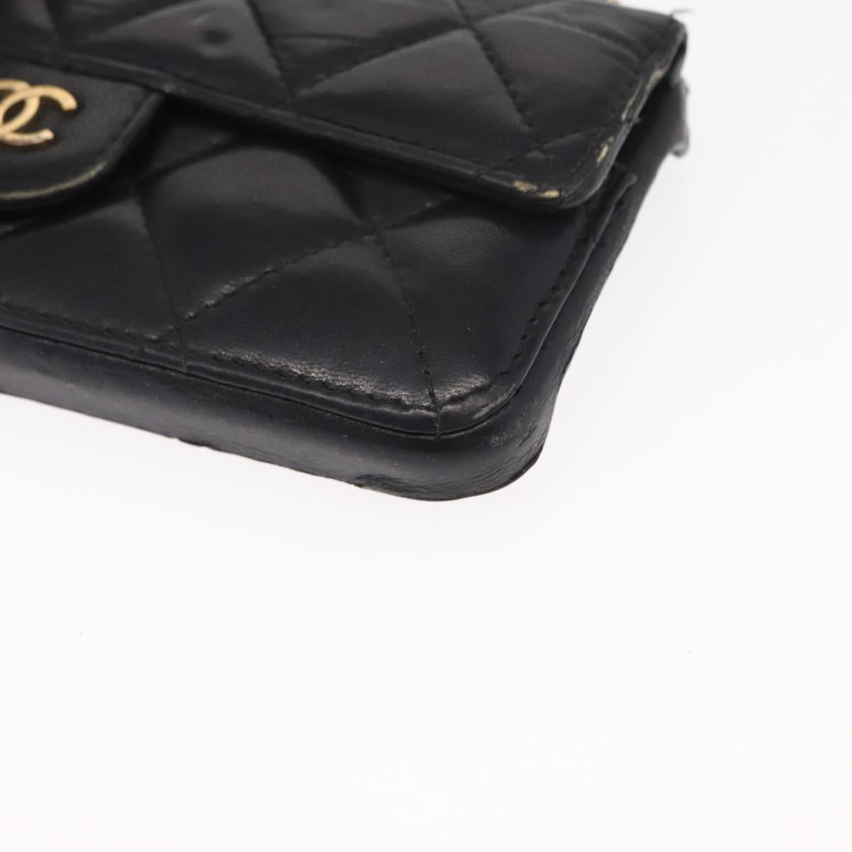 CHANEL Matelasse Chain iPhone 13 Pro Max Case Lamb Skin Black CC Auth BA8062