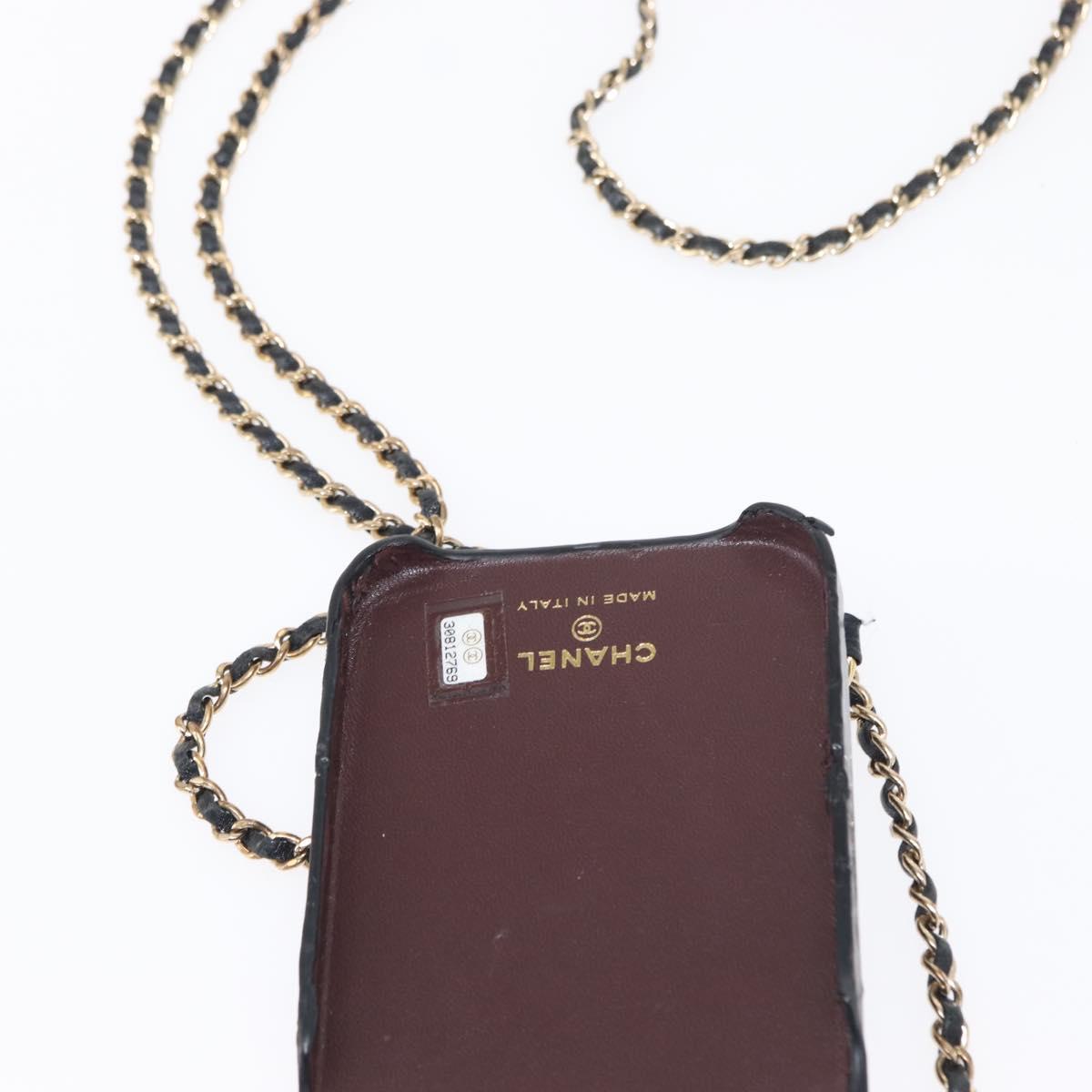 CHANEL Matelasse Chain iPhone 13 Pro Max Case Lamb Skin Black CC Auth BA8062