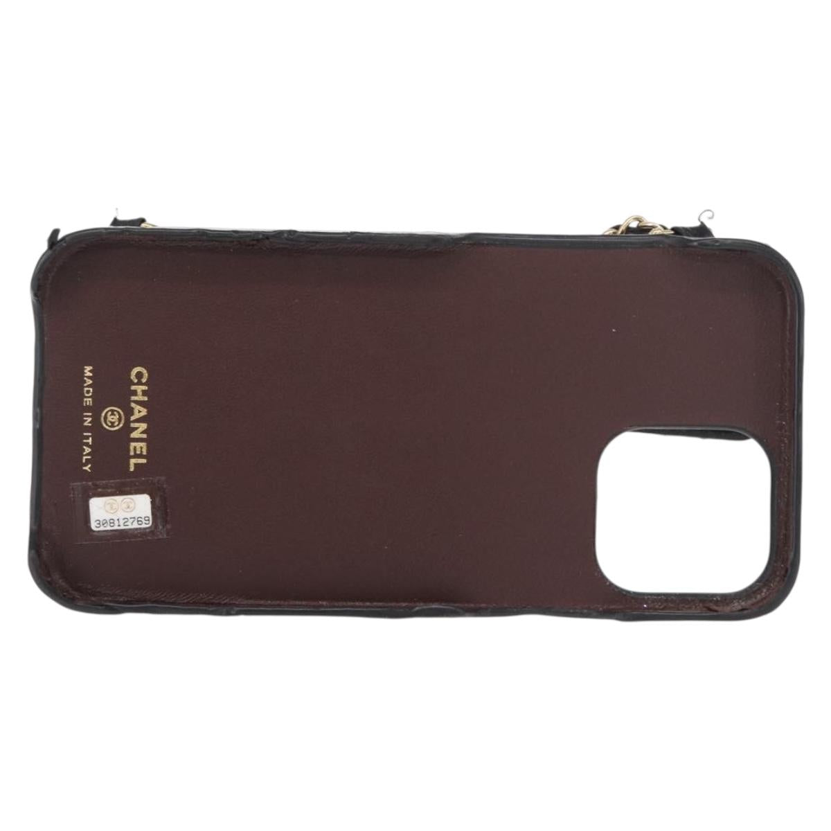 CHANEL Matelasse Chain iPhone 13 Pro Max Case Lamb Skin Black CC Auth BA8062