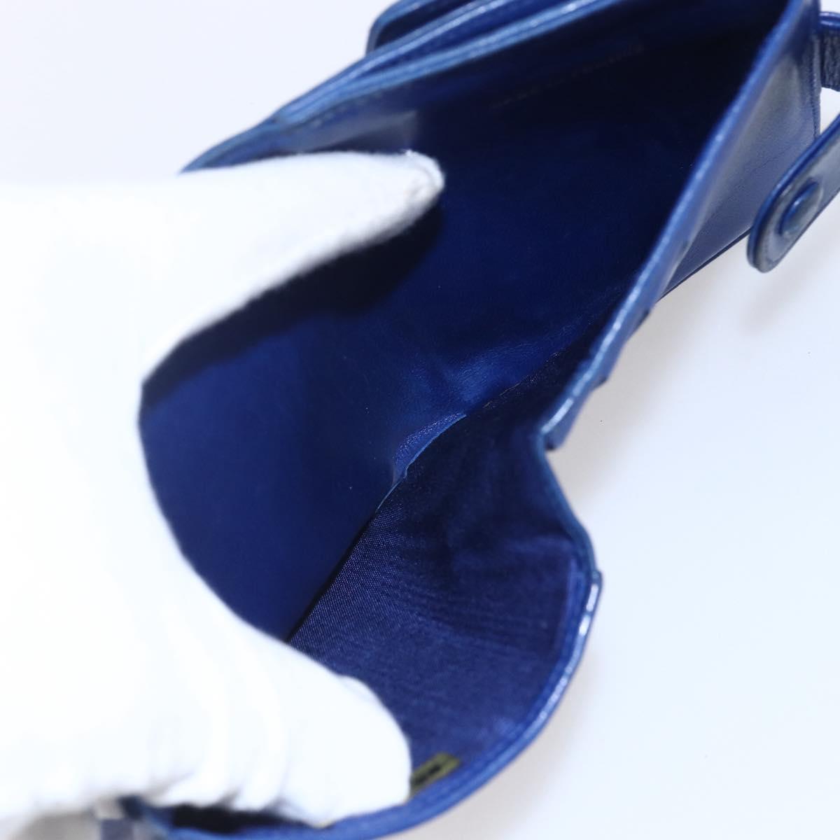 CHANEL Bifold Wallet Lamb Skin Blue CC Auth BA8063