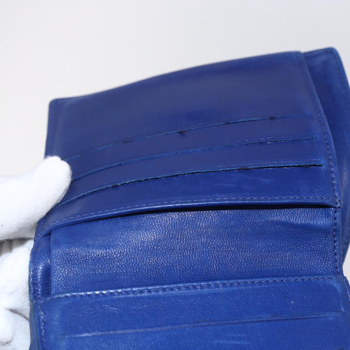 CHANEL Bifold Wallet Lamb Skin Blue CC Auth BA8063