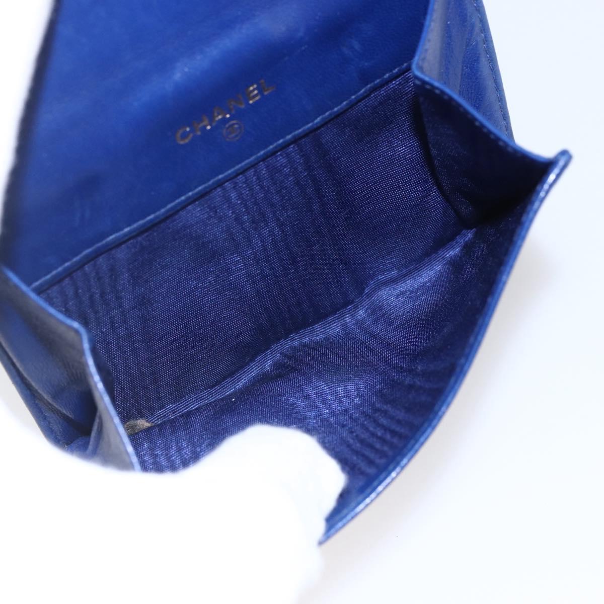 CHANEL Bifold Wallet Lamb Skin Blue CC Auth BA8063