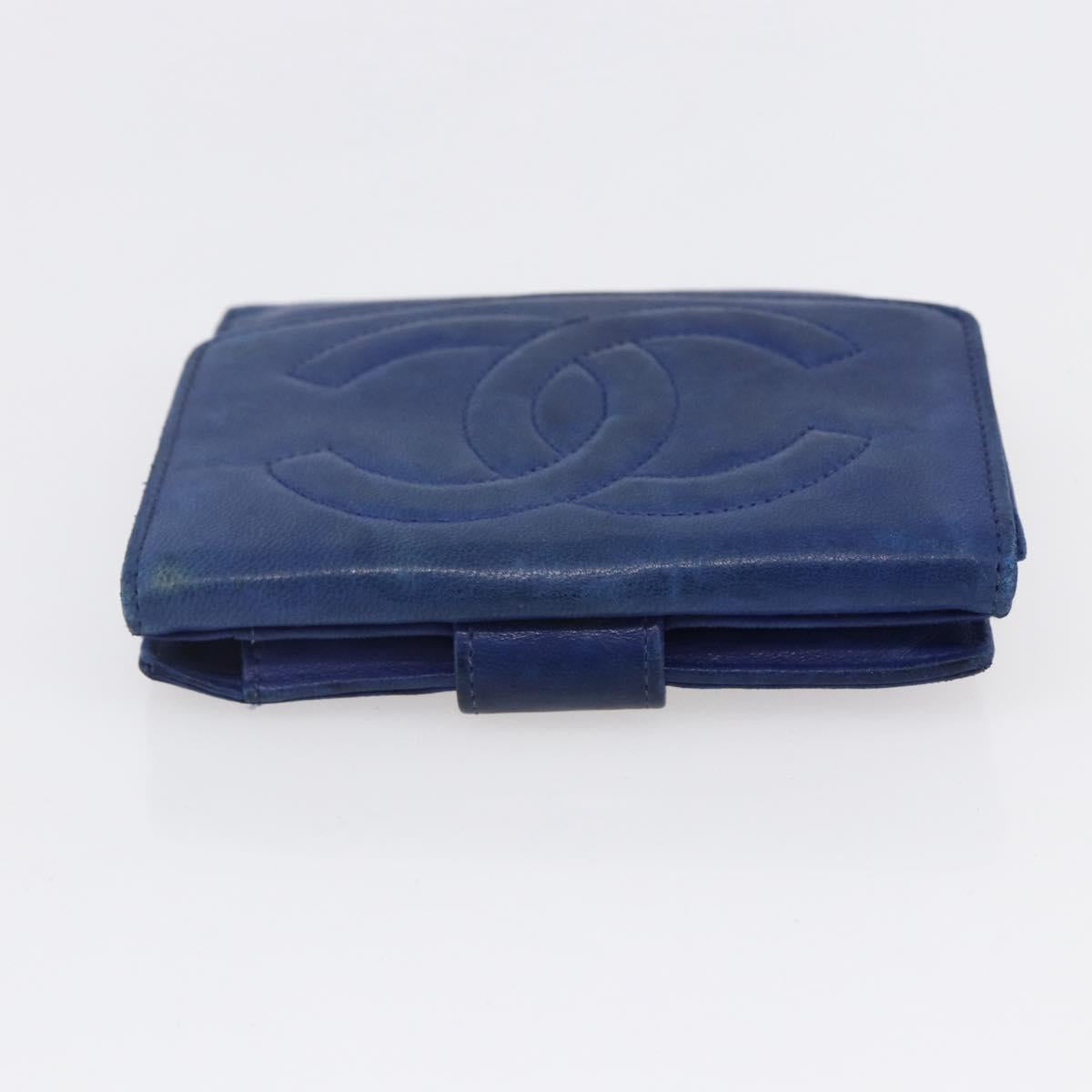 CHANEL Bifold Wallet Lamb Skin Blue CC Auth BA8063