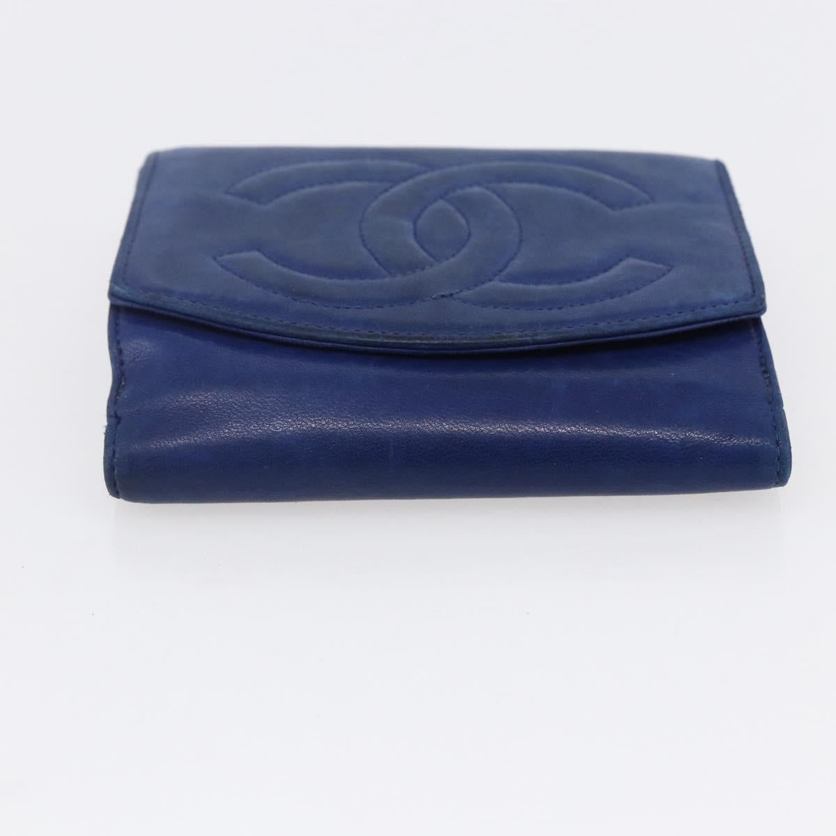 CHANEL Bifold Wallet Lamb Skin Blue CC Auth BA8063