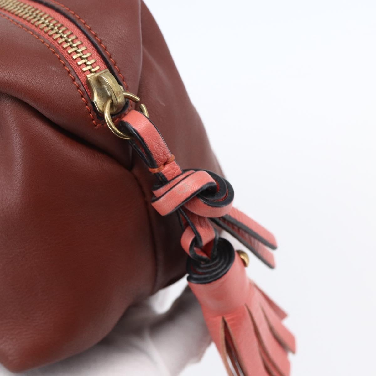 Chloe Pouch Leather Brown Gold Auth BA8064