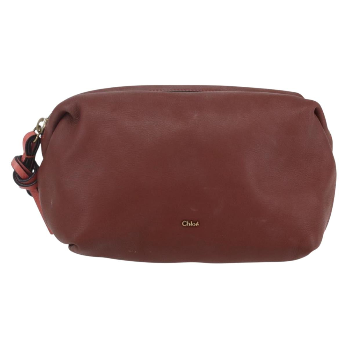Chloe Pouch Leather Brown Gold Auth BA8064