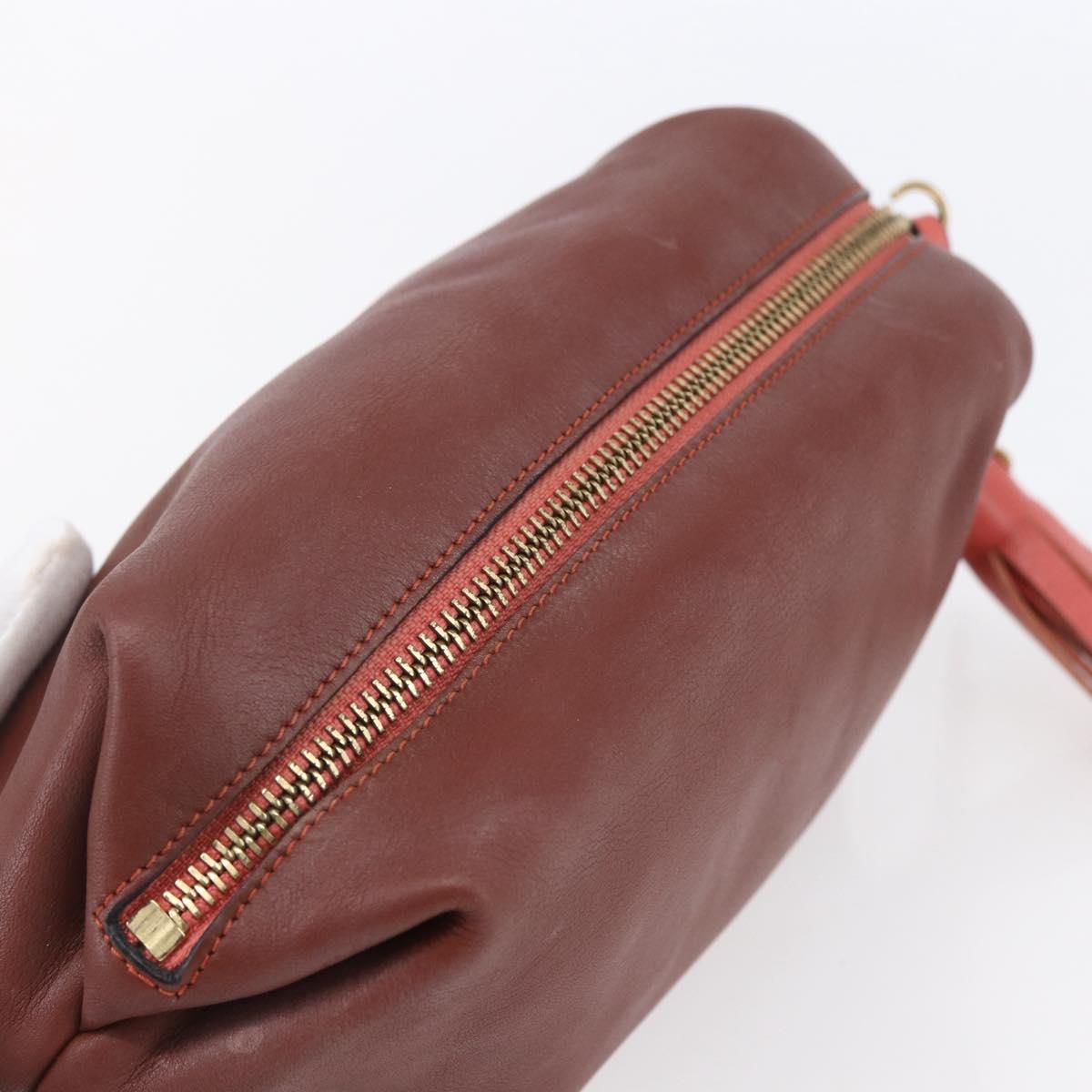 Chloe Pouch Leather Brown Gold Auth BA8064