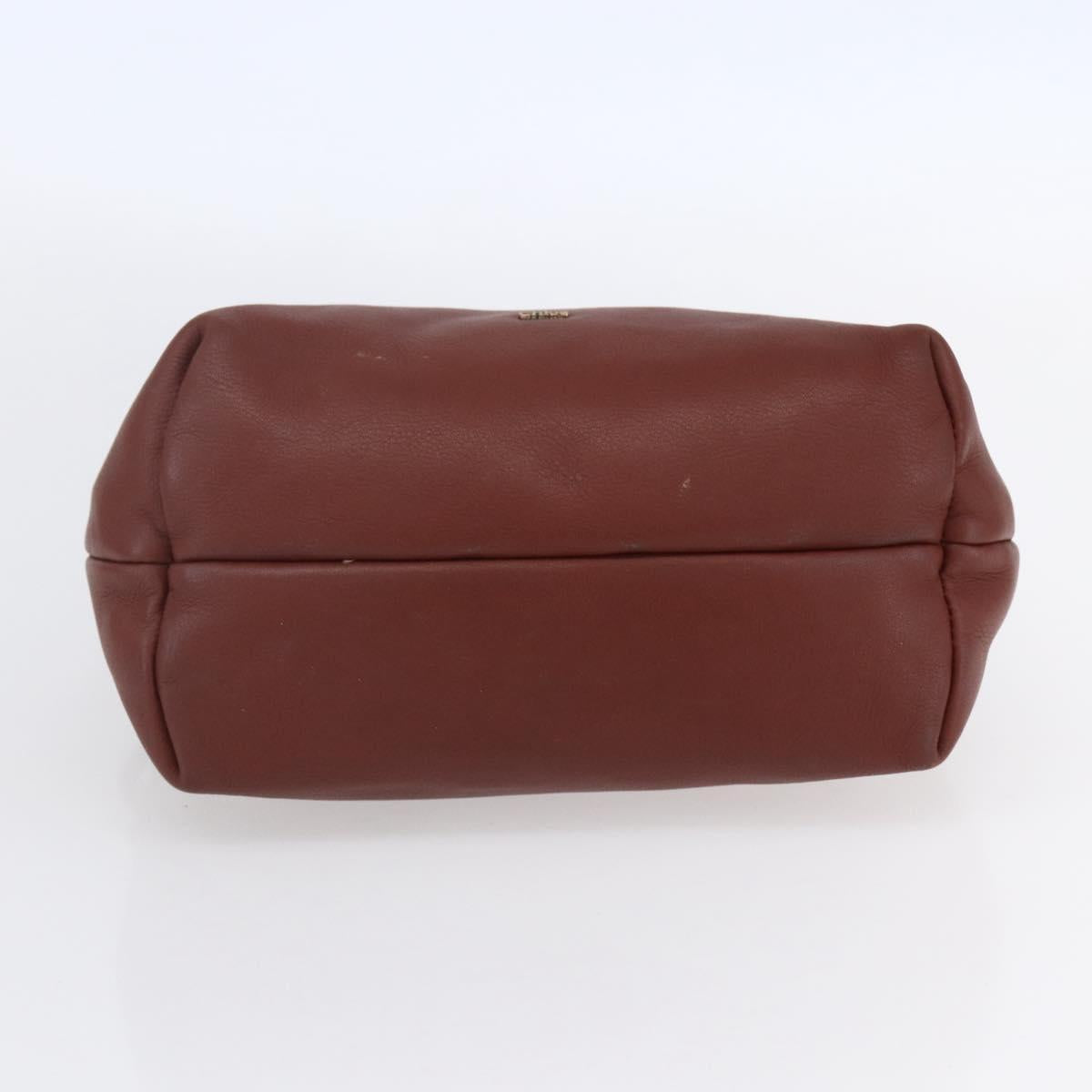Chloe Pouch Leather Brown Gold Auth BA8064