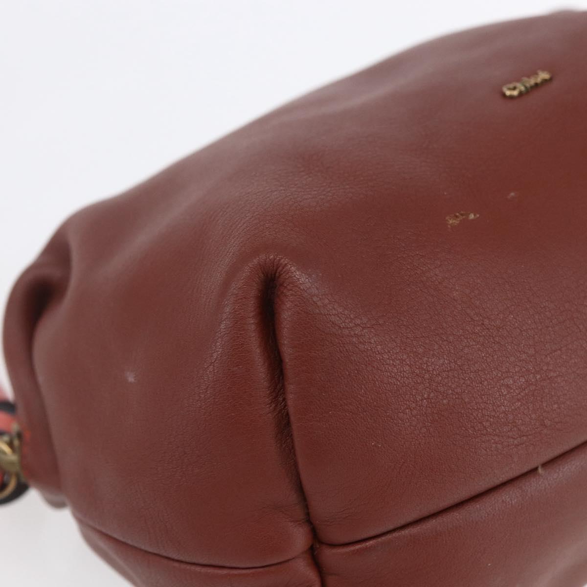 Chloe Pouch Leather Brown Gold Auth BA8064