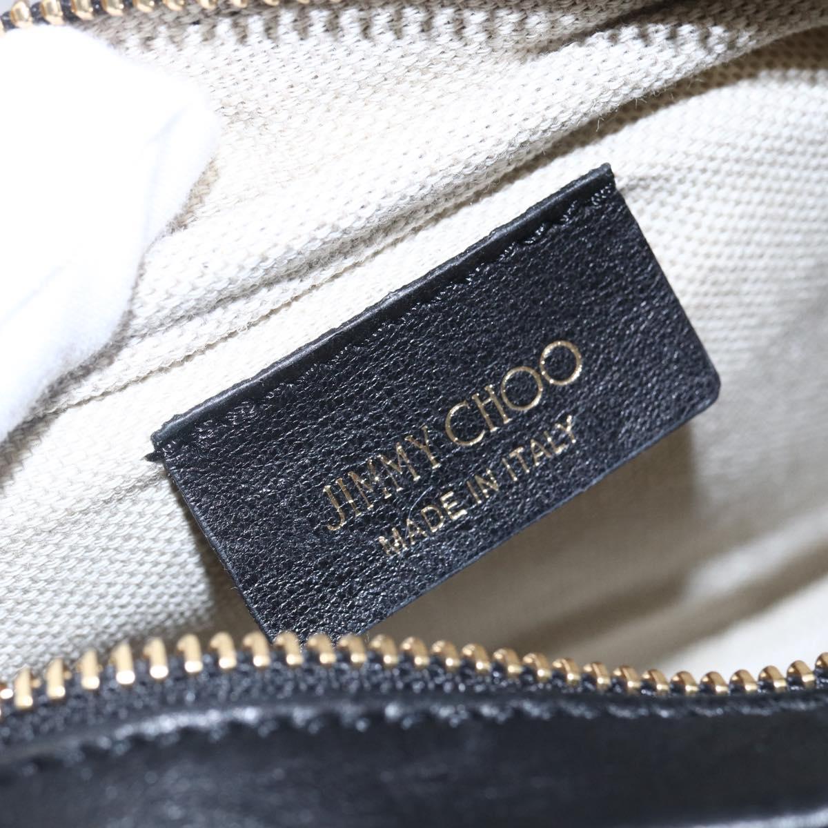 Jimmy Choo Studs Pouch Leather Black Silver Auth BA8065