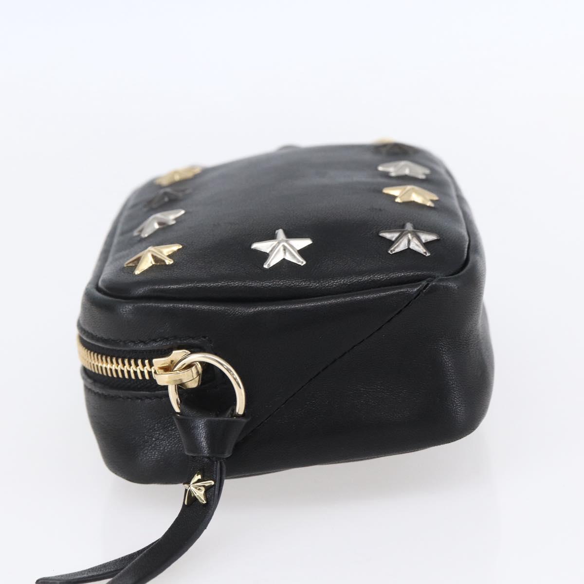Jimmy Choo Studs Pouch Leather Black Silver Auth BA8065