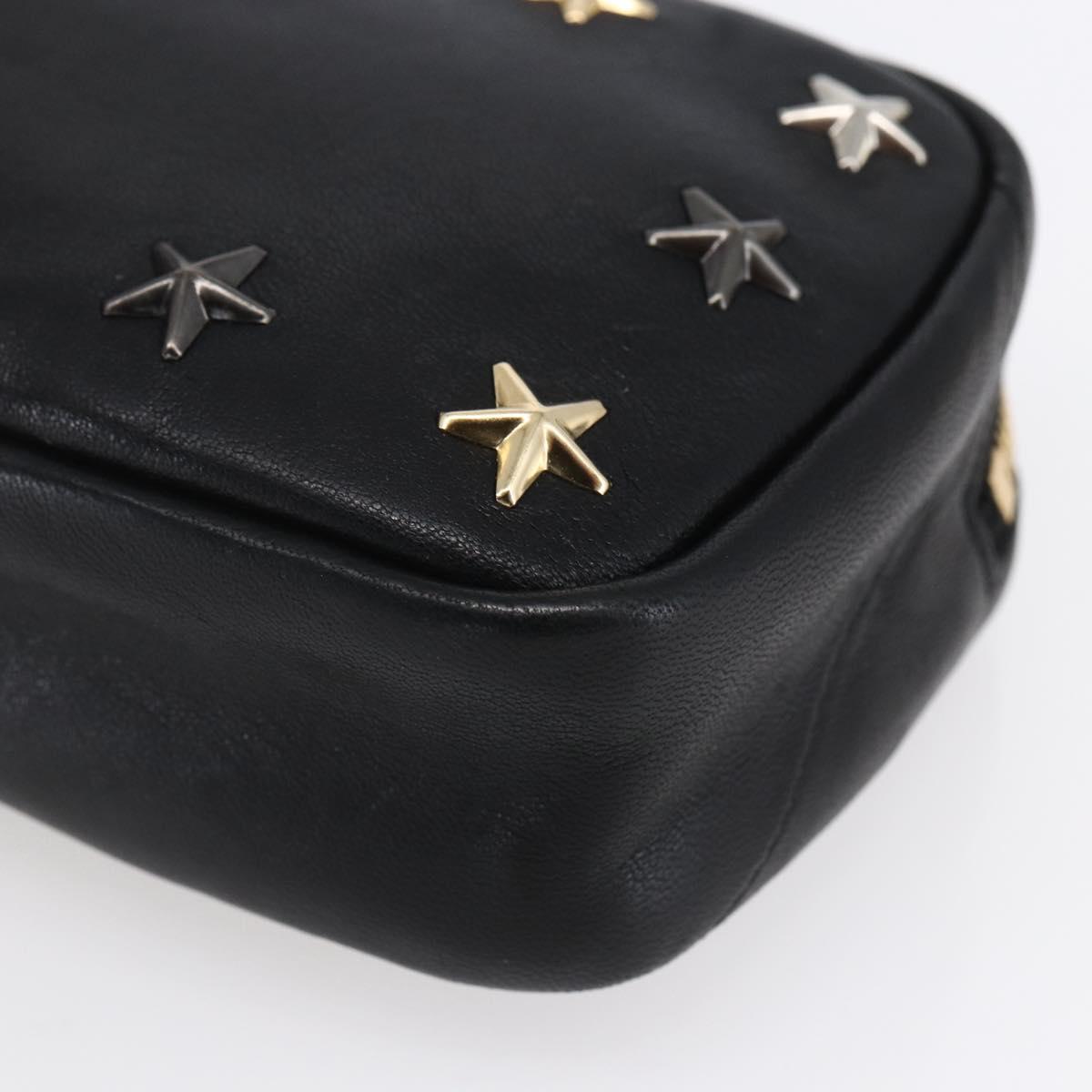 Jimmy Choo Studs Pouch Leather Black Silver Auth BA8065