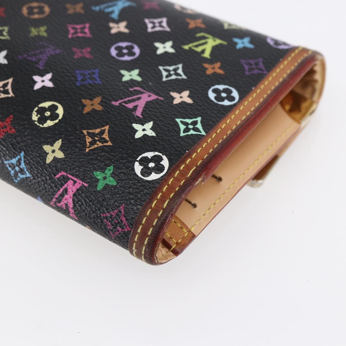LOUIS VUITTON Monogram Multicolor Porte Tresor Wallet Black M92658 Auth BA8068