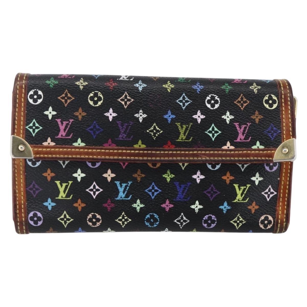 LOUIS VUITTON Monogram Multicolor Porte Tresor Wallet Black M92658 Auth BA8068