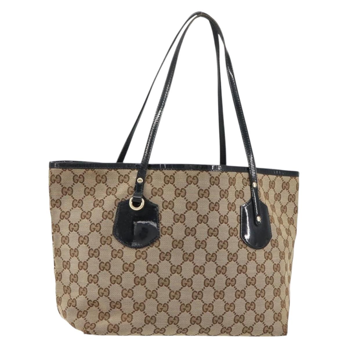 GUCCI GG Canvas Tote Bag Beige Gold 211976 Auth BA8072