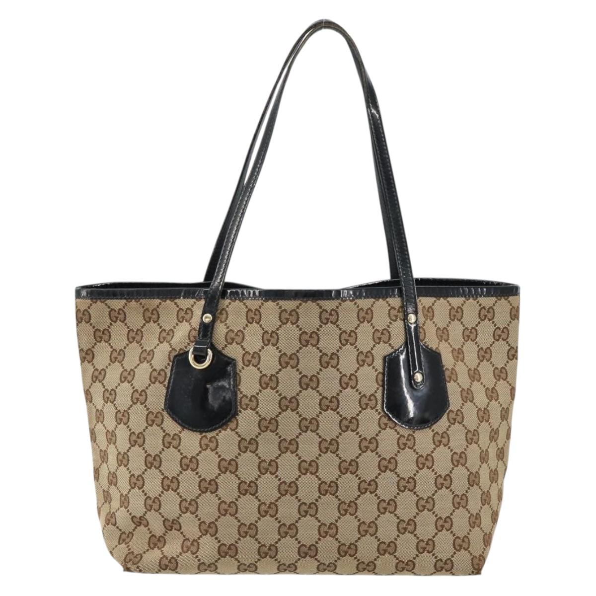 GUCCI GG Canvas Tote Bag Beige Gold 211976 Auth BA8072