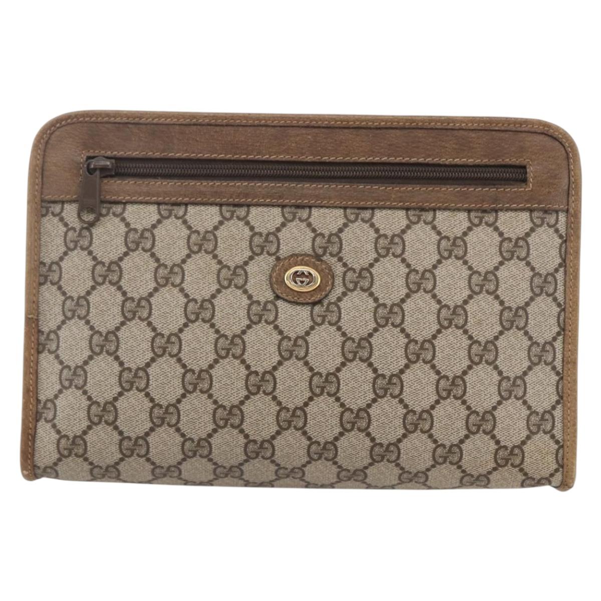 GUCCI GG Supreme Clutch Bag PVC Leather Beige Gold 41 01 037 Auth BA8075