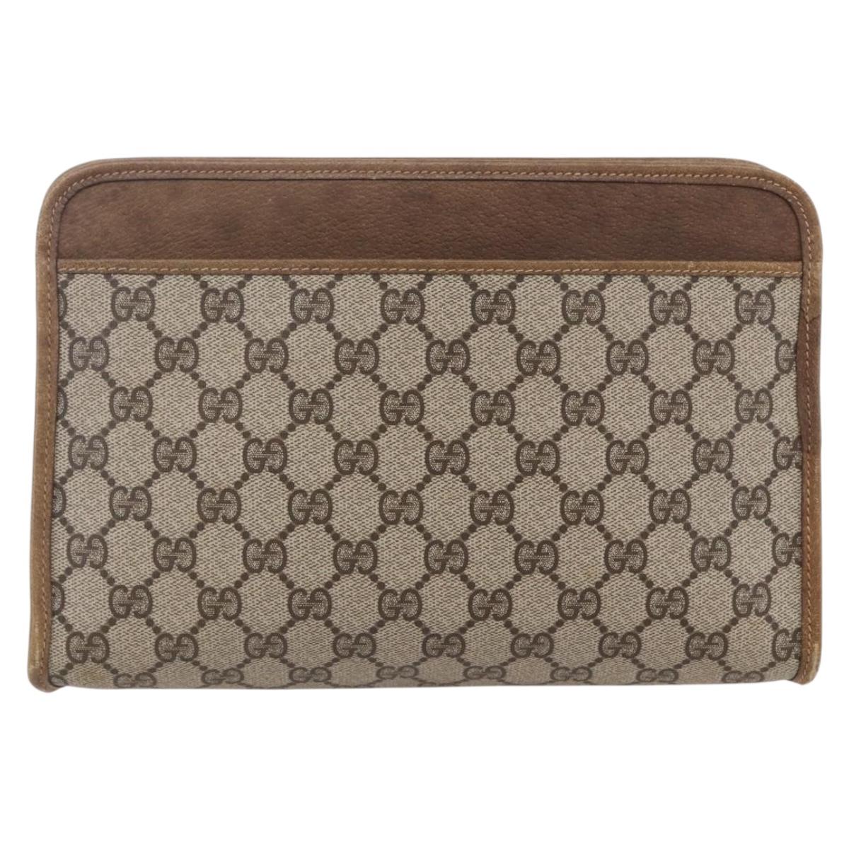 GUCCI GG Supreme Clutch Bag PVC Leather Beige Gold 41 01 037 Auth BA8075