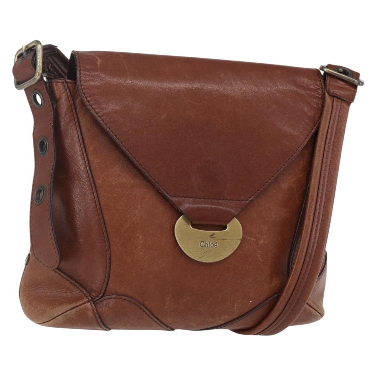 Chloe Shoulder Bag Leather Brown Gold Auth BA8078