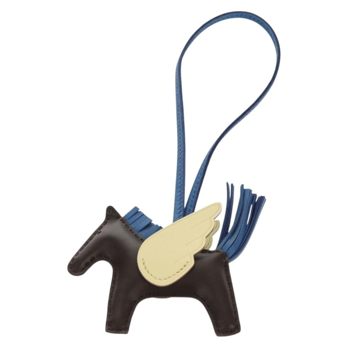 HERMES Rodeo PM Charm Leather Brown Blue Auth BA8095M