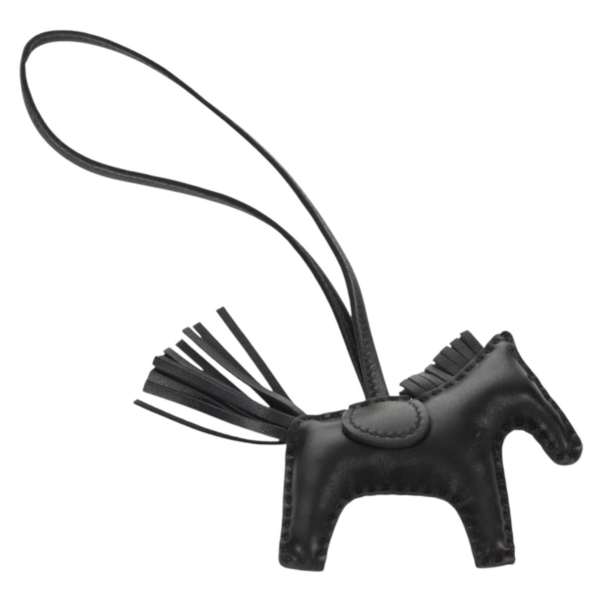 HERMES Rodeo PM Charm Leather Black Auth BA8096M