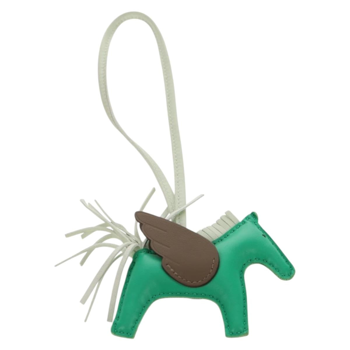 HERMES Rodeo PM Charm Leather Green Brown Auth BA8097M