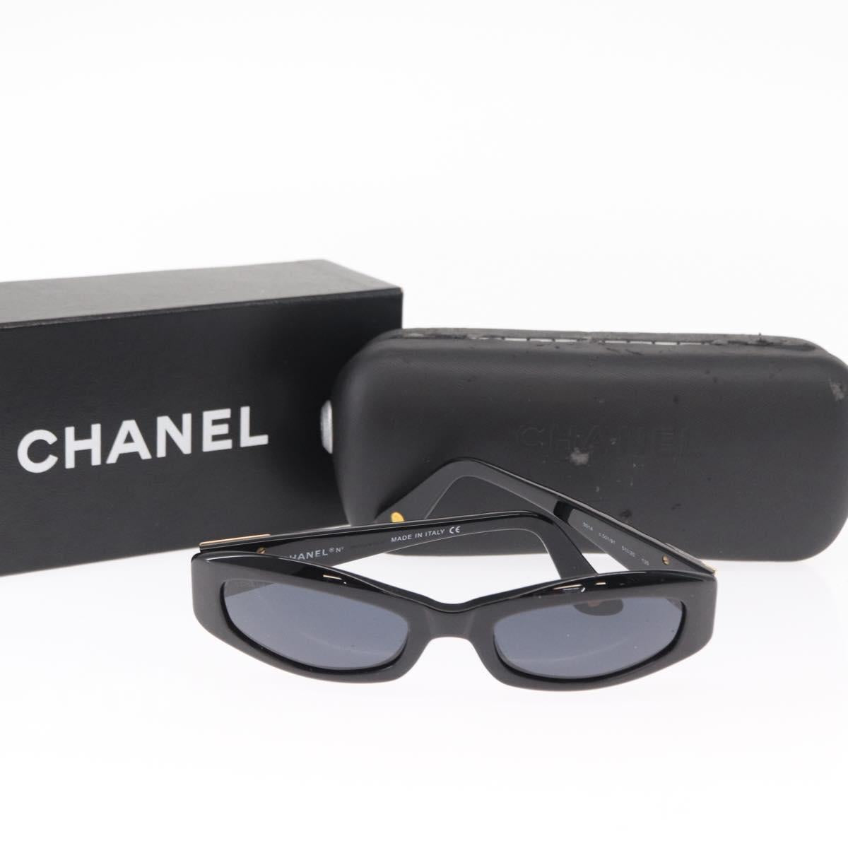 CHANEL Sunglasses plastic Black CC Auth BA8099