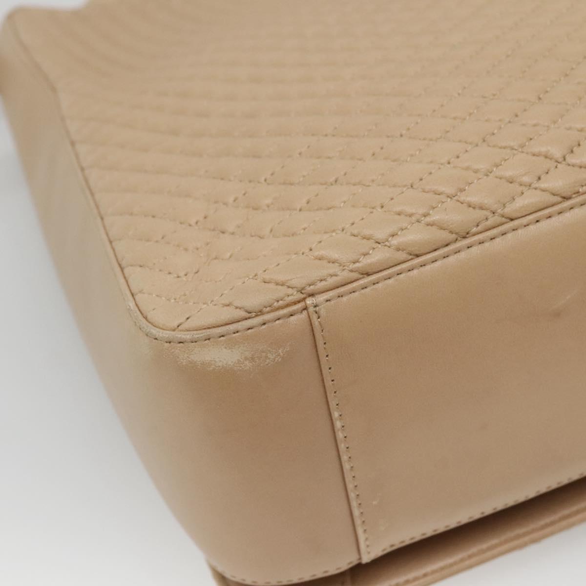 BALLY Quilted Shoulder Bag Leather Beige Gold Auth BA814