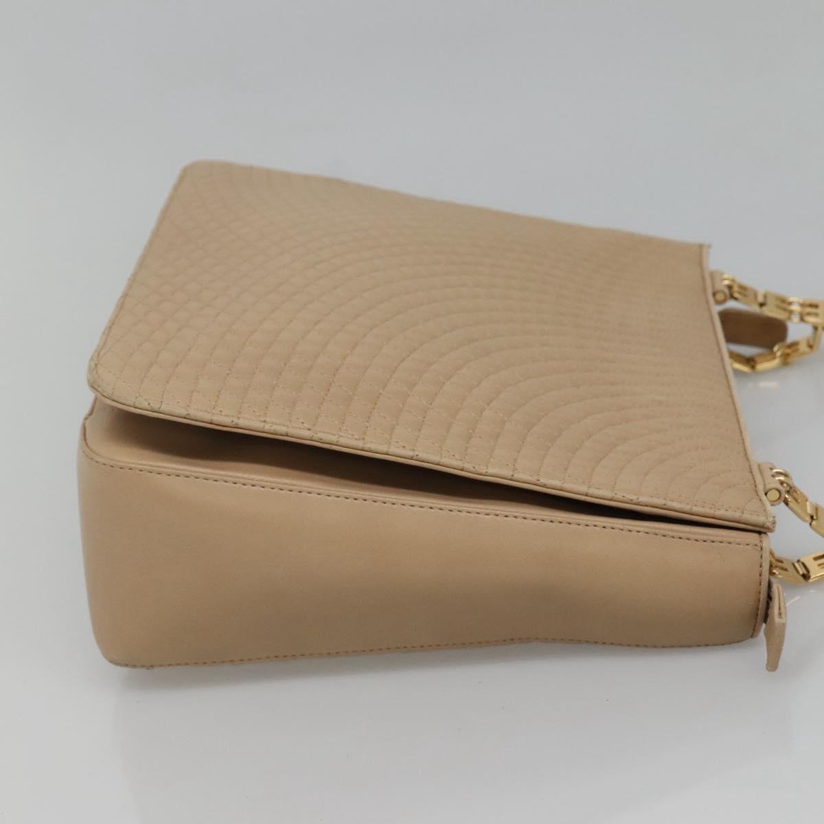 BALLY Quilted Shoulder Bag Leather Beige Gold Auth BA814