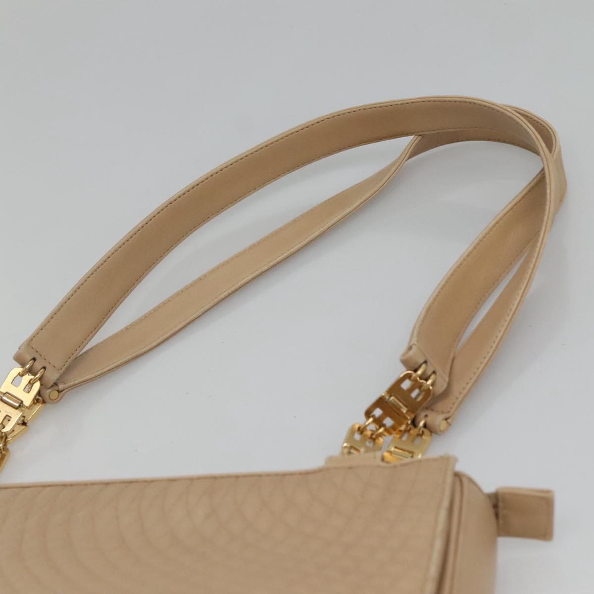 BALLY Quilted Shoulder Bag Leather Beige Gold Auth BA814