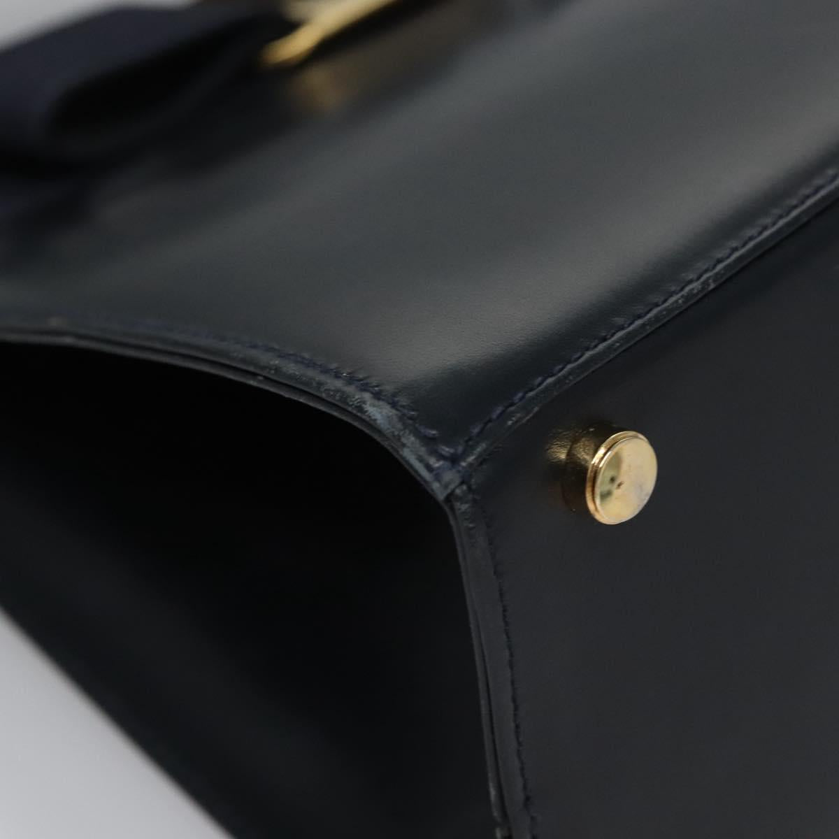 Salvatore Ferragamo Vala Hand Bag Leather 2way Navy Gold Auth BA817