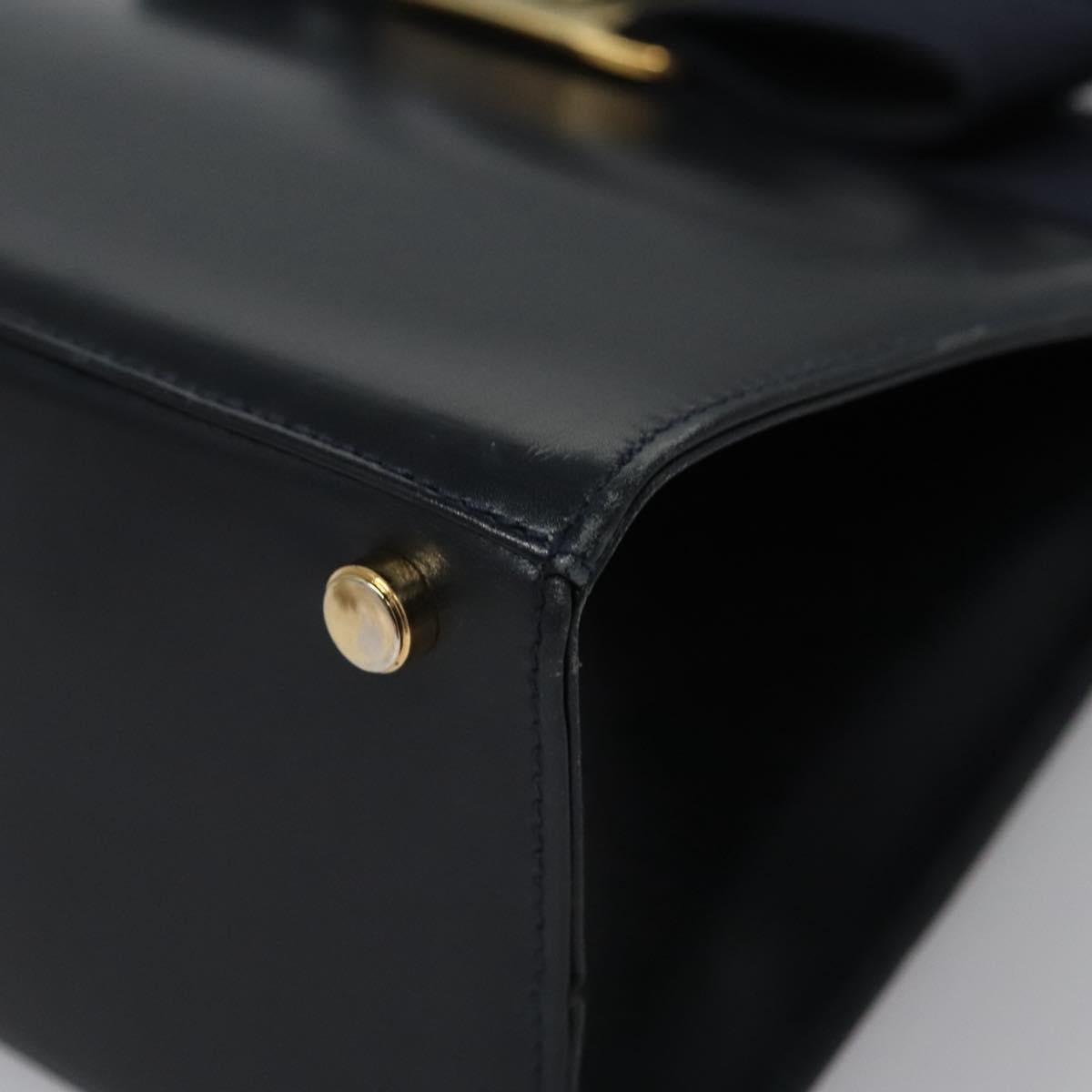 Salvatore Ferragamo Vala Hand Bag Leather 2way Navy Gold Auth BA817