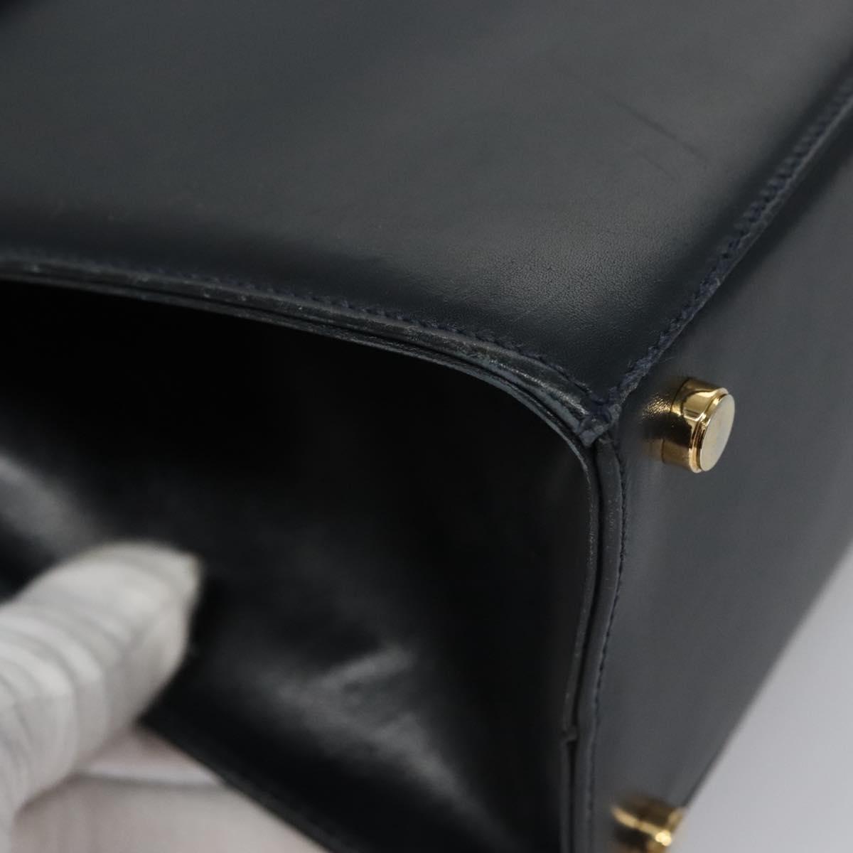 Salvatore Ferragamo Vala Hand Bag Leather 2way Navy Gold Auth BA817