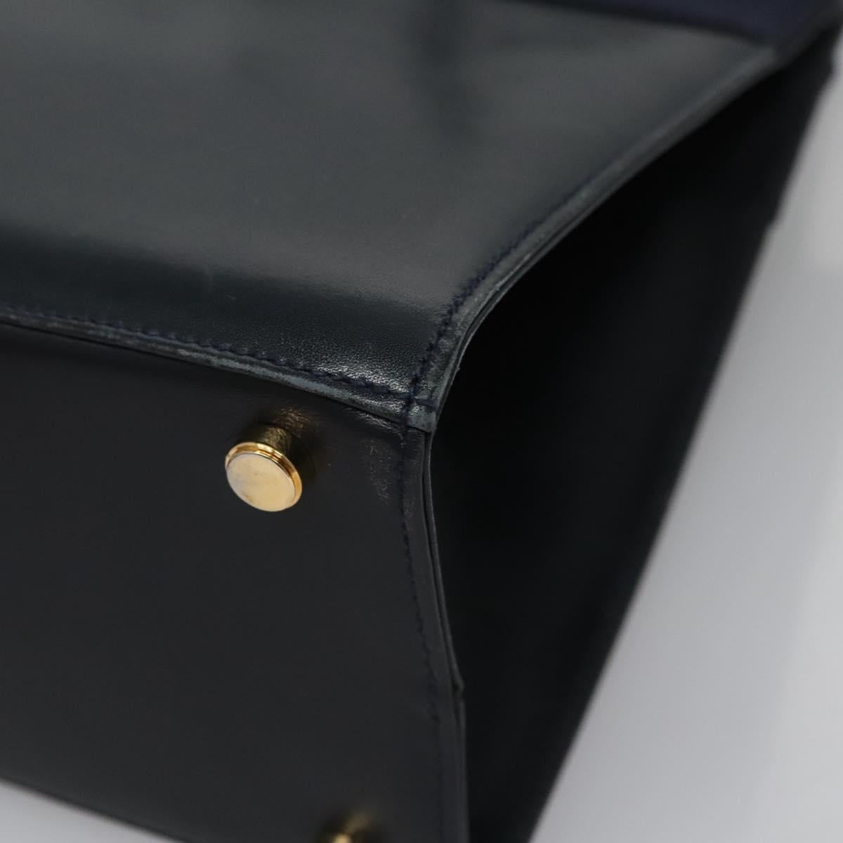 Salvatore Ferragamo Vala Hand Bag Leather 2way Navy Gold Auth BA817