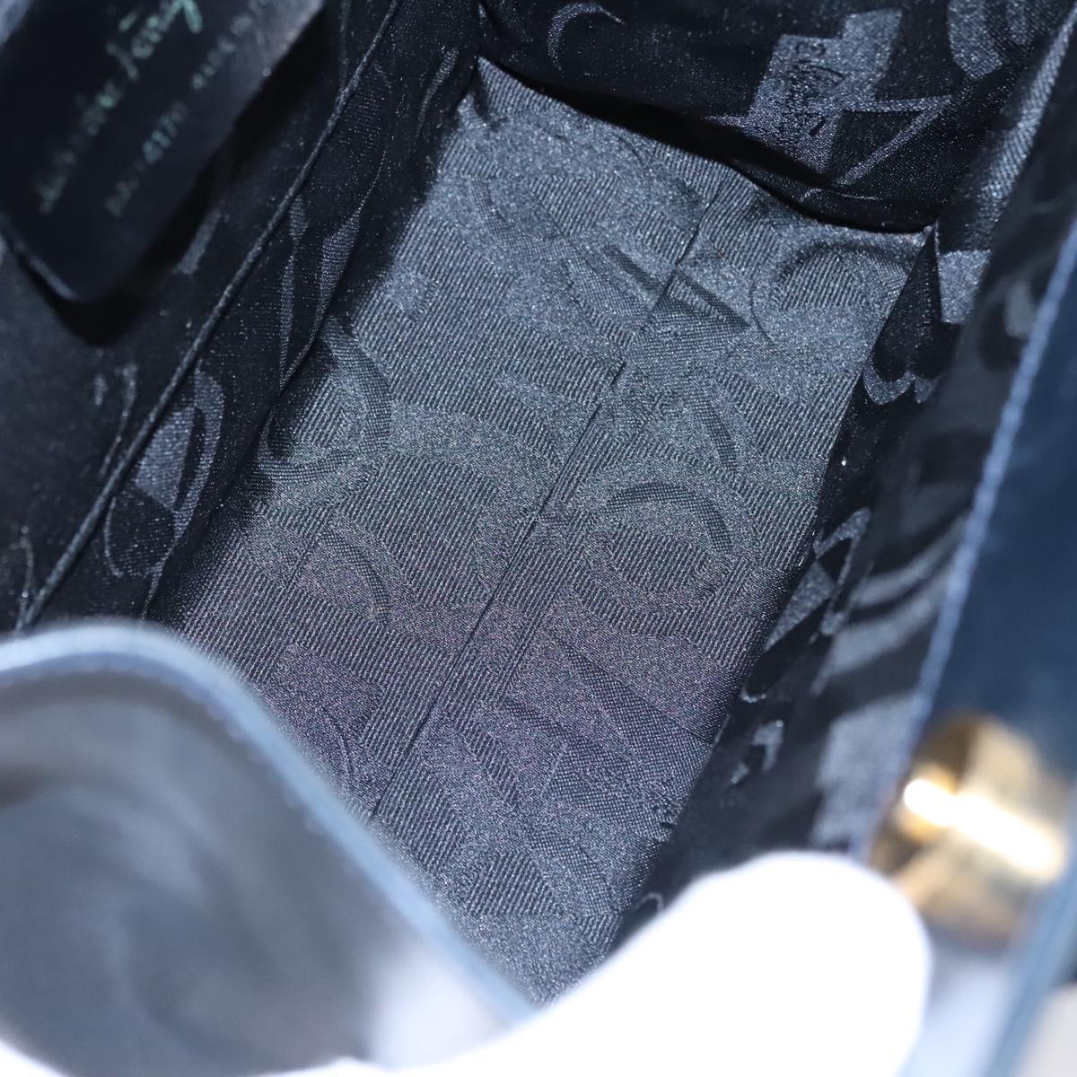 Salvatore Ferragamo Vala Hand Bag Leather 2way Navy Gold Auth BA817