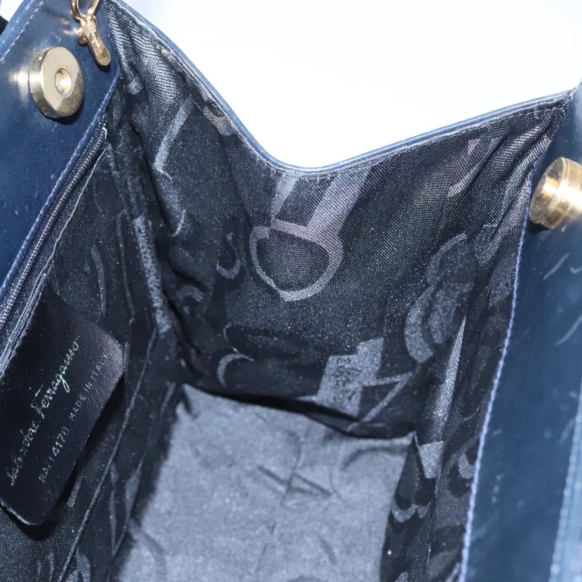 Salvatore Ferragamo Vala Hand Bag Leather 2way Navy Gold Auth BA817