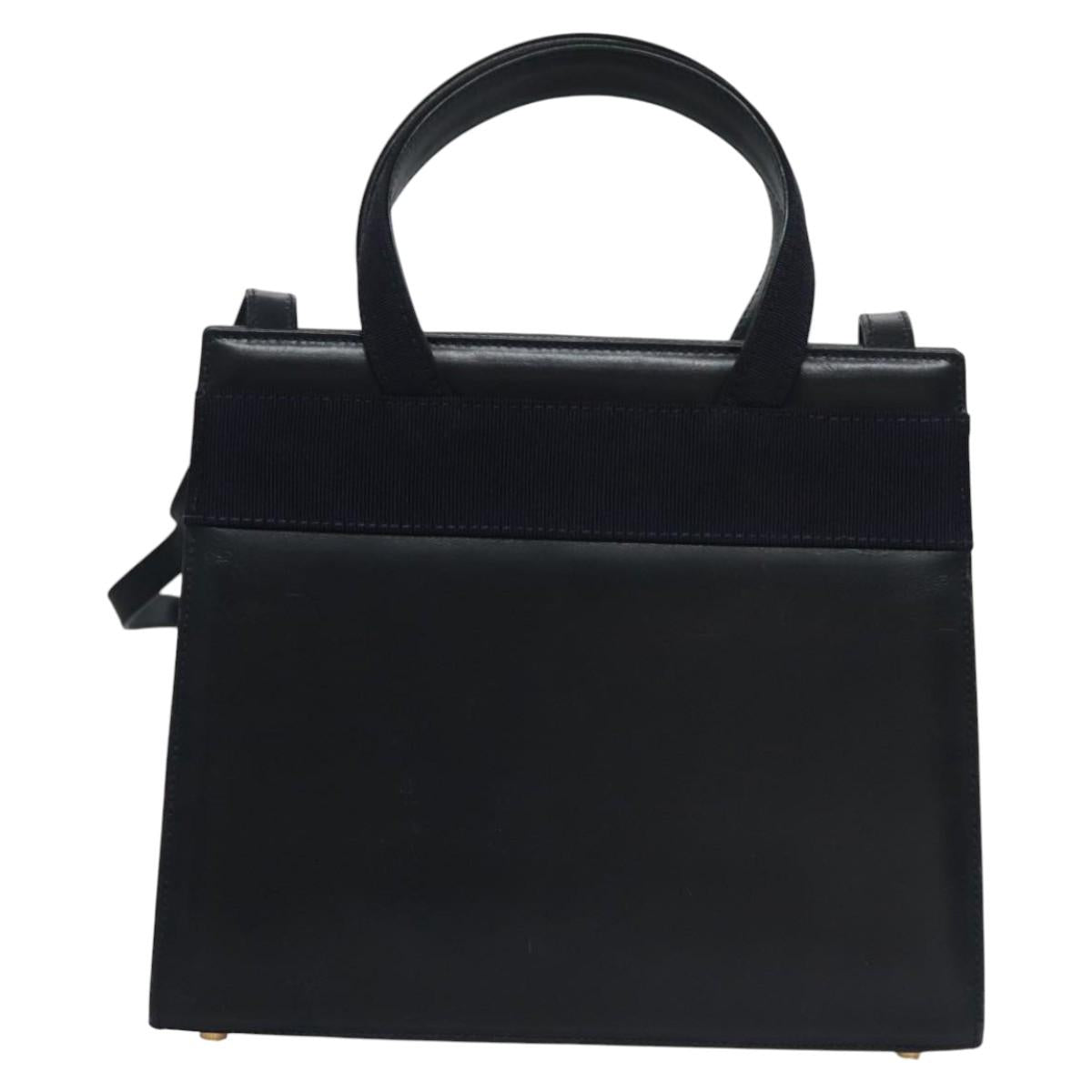 Salvatore Ferragamo Vala Hand Bag Leather 2way Navy Gold Auth BA817