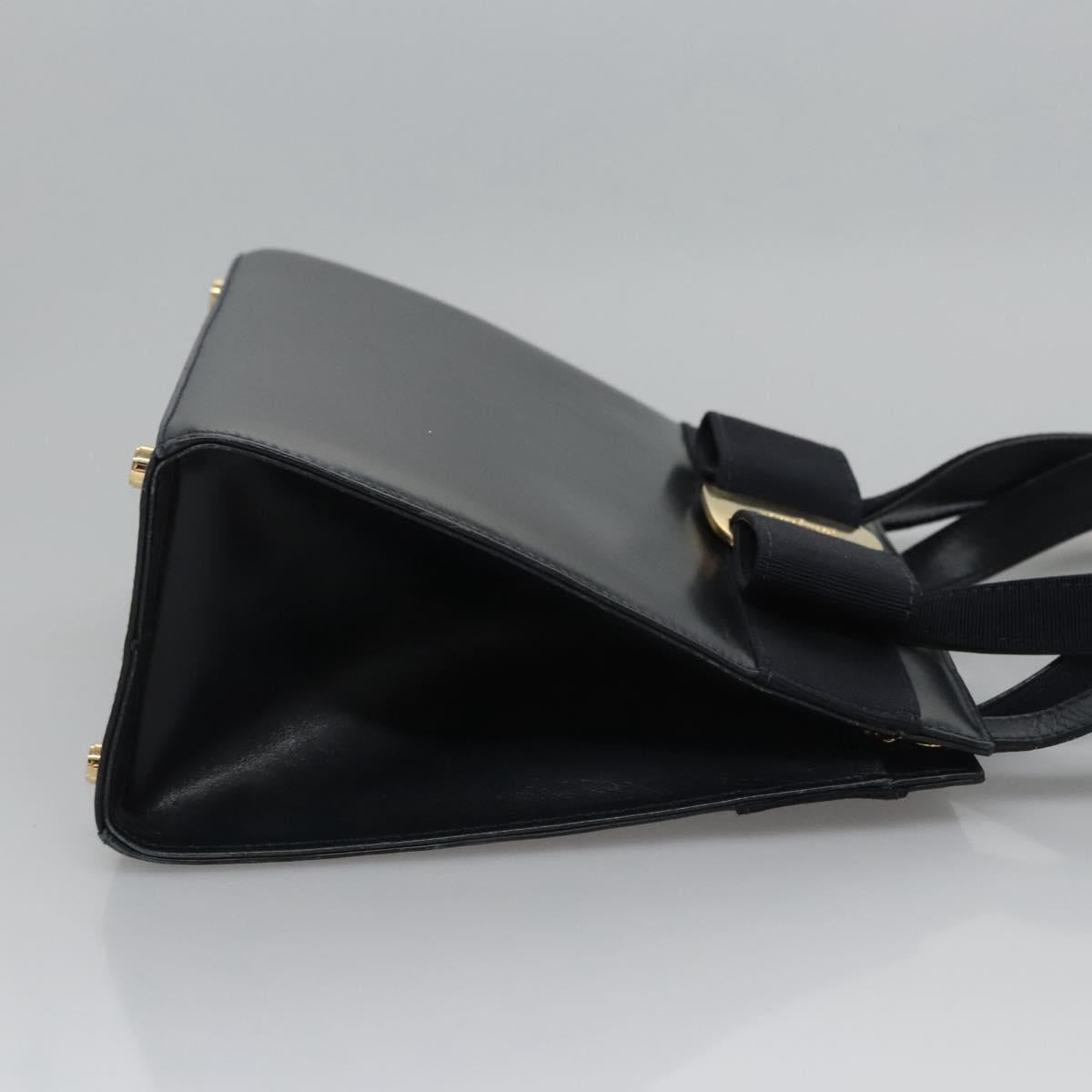 Salvatore Ferragamo Vala Hand Bag Leather 2way Navy Gold Auth BA817