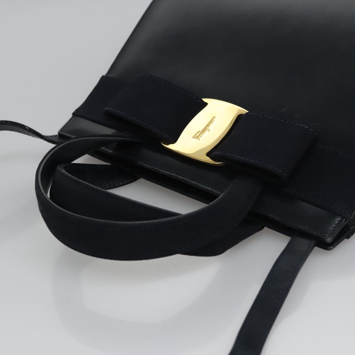 Salvatore Ferragamo Vala Hand Bag Leather 2way Navy Gold Auth BA817