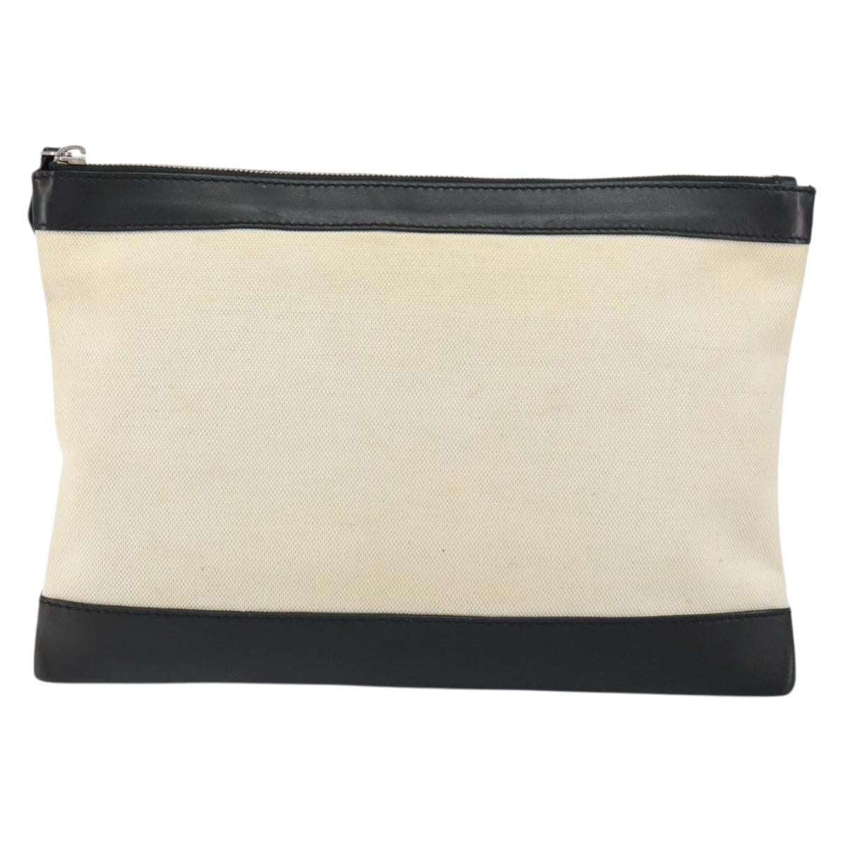 BALENCIAGA Clip M Bag Canvas Leather Beige Black Silver 373834 Auth BA8170