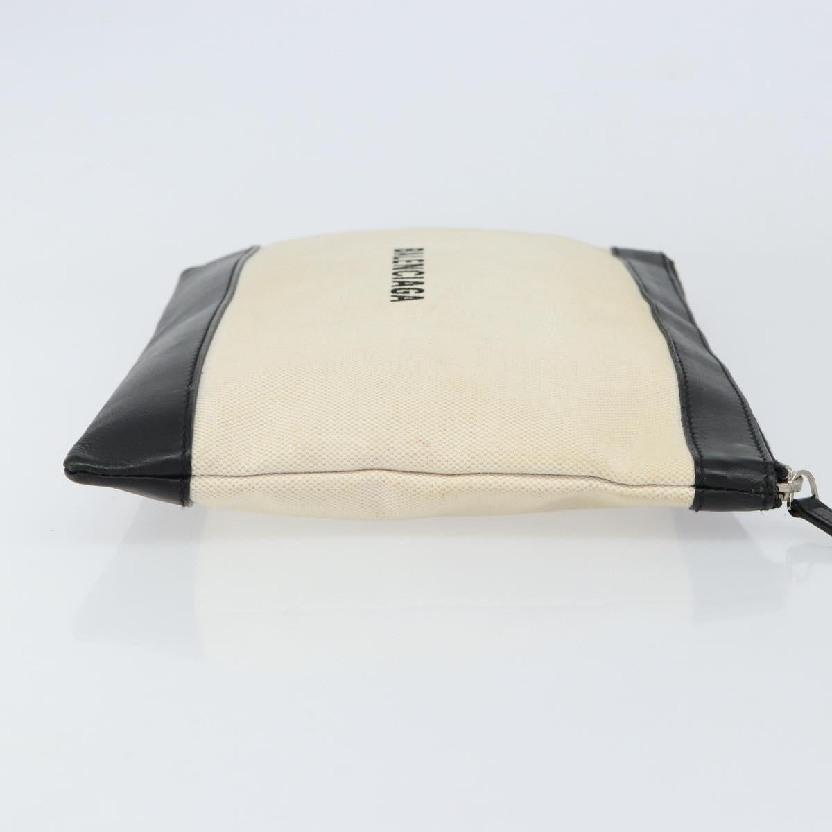 BALENCIAGA Clip M Bag Canvas Leather Beige Black Silver 373834 Auth BA8170