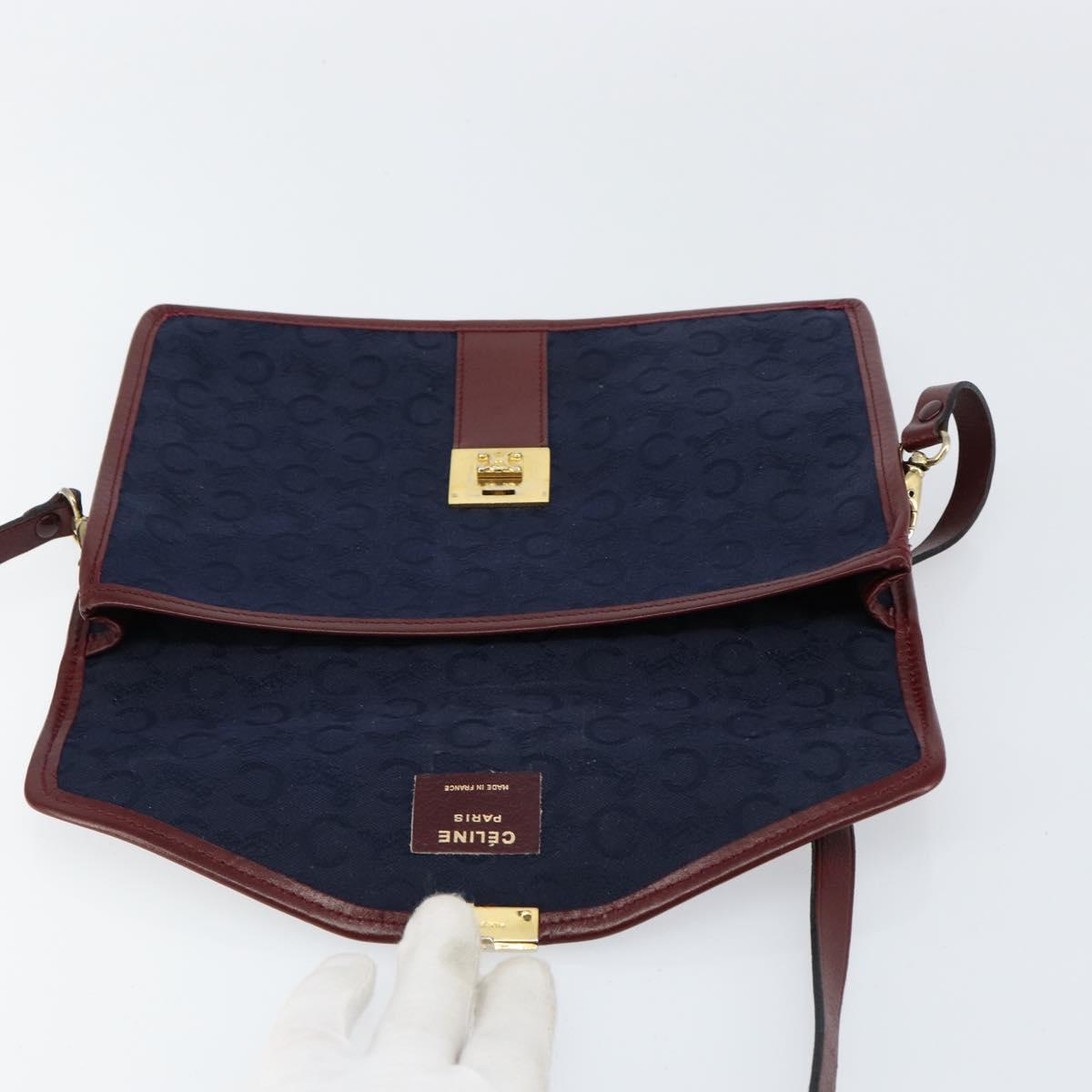 CELINE C Sulky Shoulder Bag Canvas Navy Gold Auth BA8171