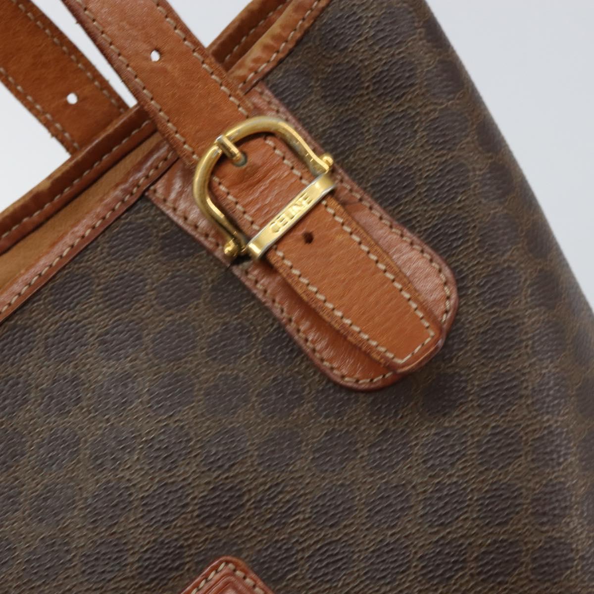 CELINE Macadam Canvas Tote Bag PVC Leather Brown Gold Auth BA8172