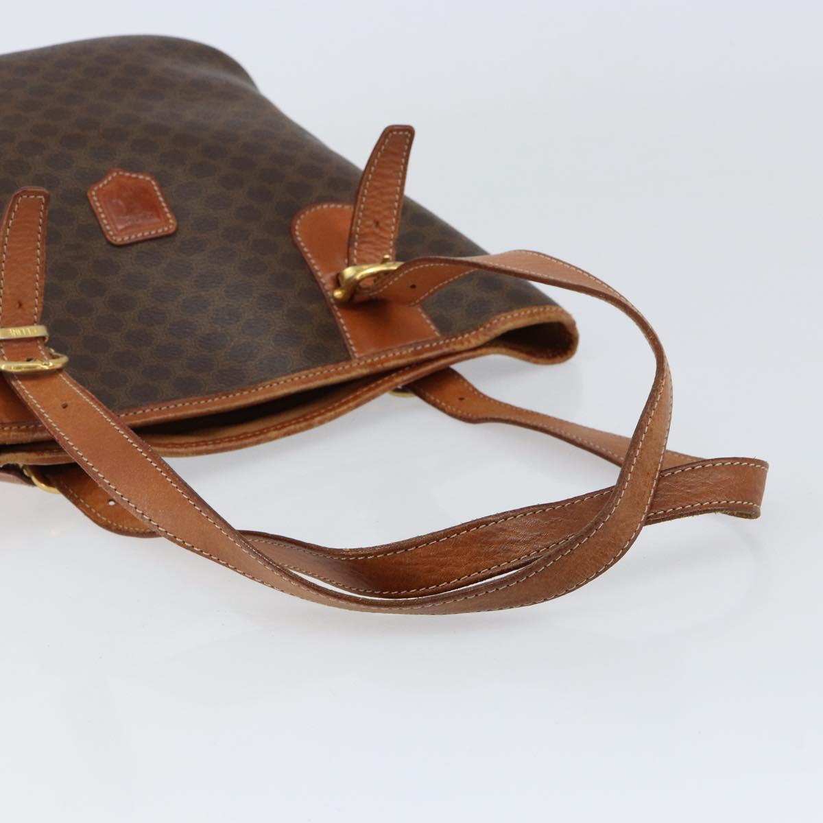 CELINE Macadam Canvas Tote Bag PVC Leather Brown Gold Auth BA8172